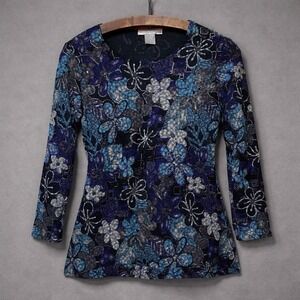 Vintage Notations Top Womens Size S Blue Made in USA Y2K Fairy Grunge Whimsigoth